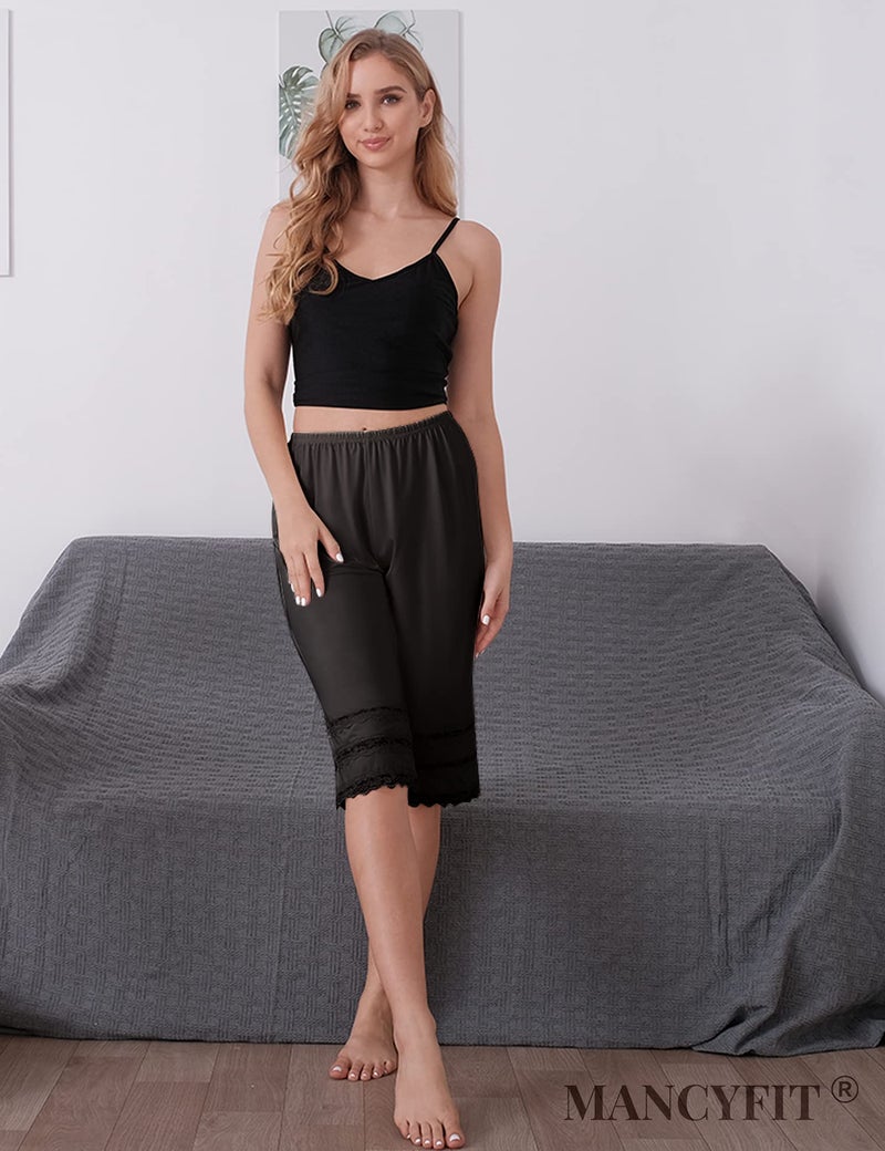 MANCYFIT Pettipant Half Slip for Women Bloomers 12-18" Inseam Wide Leg Lace Pajama Pants Black XXX-Large - Image 5